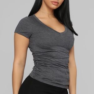 Fashion Nova Grey V-neck Tee
